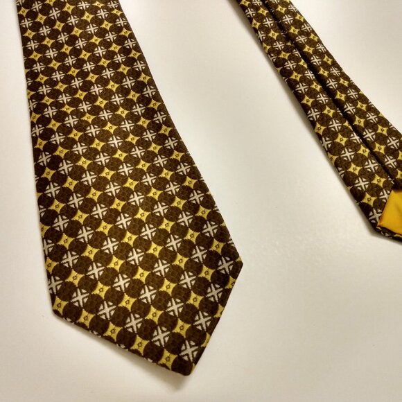 Vintage Men's NeckTie Bon Vivant Omega 60s 70s Retro Neck Tie Brown Yellow - Picture 2 of 7